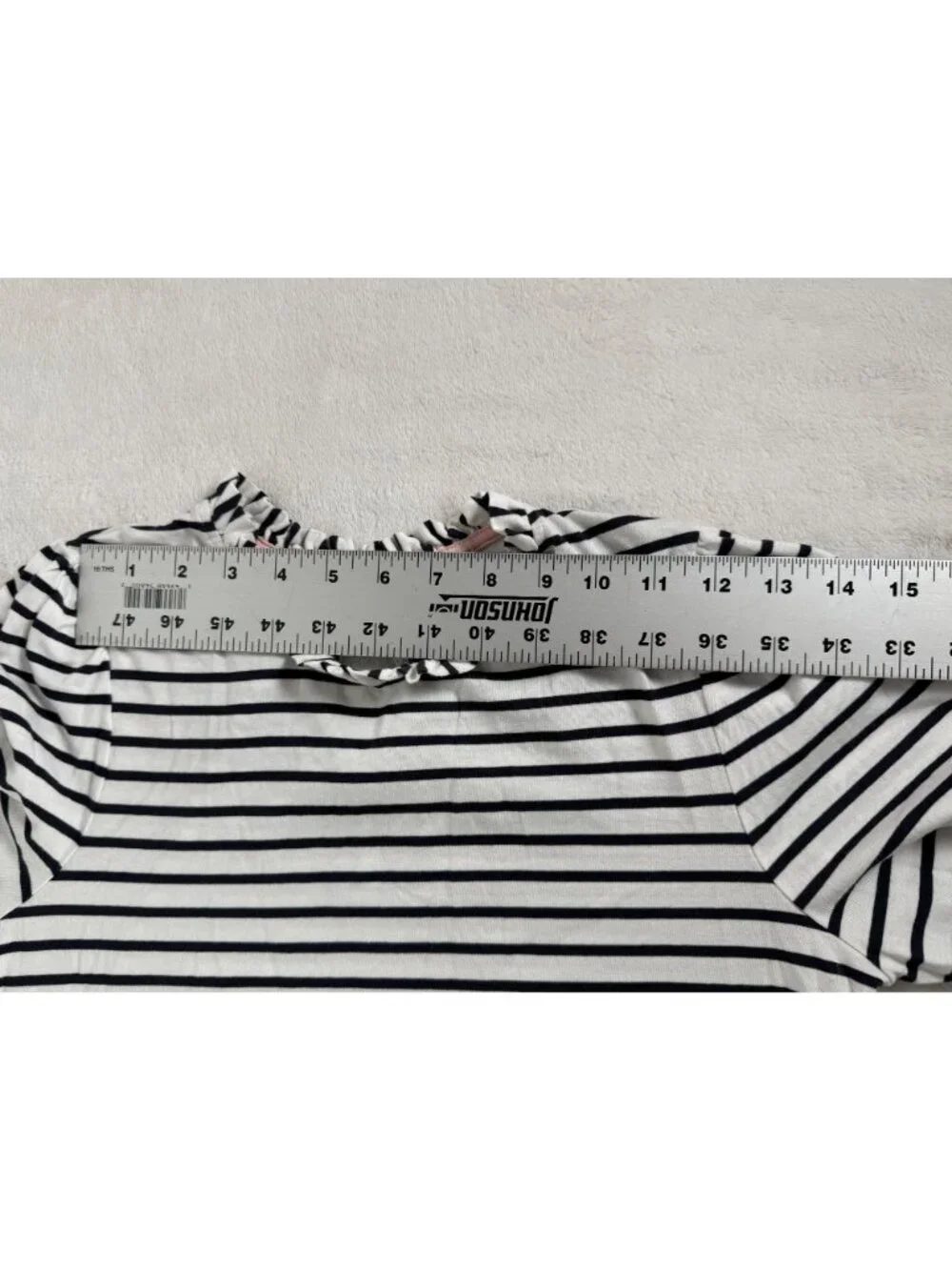 Boden Striped Long Sleeve Top Ruffle Collar Puff Shoulder Knit Blouse Size 4